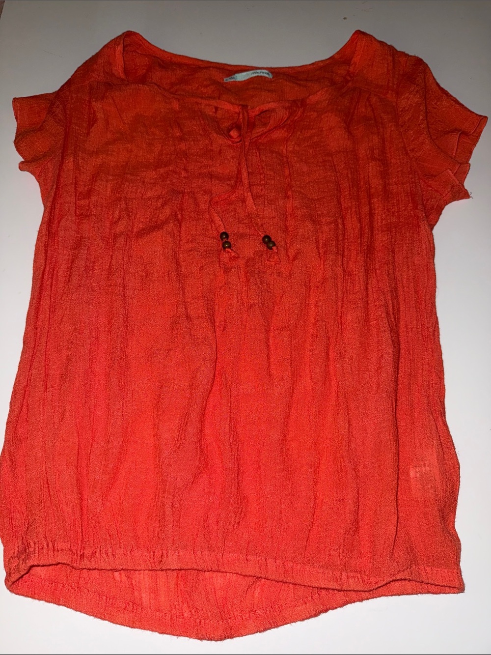 Maurices Orange Short Sleeve Tie-Front Blouse